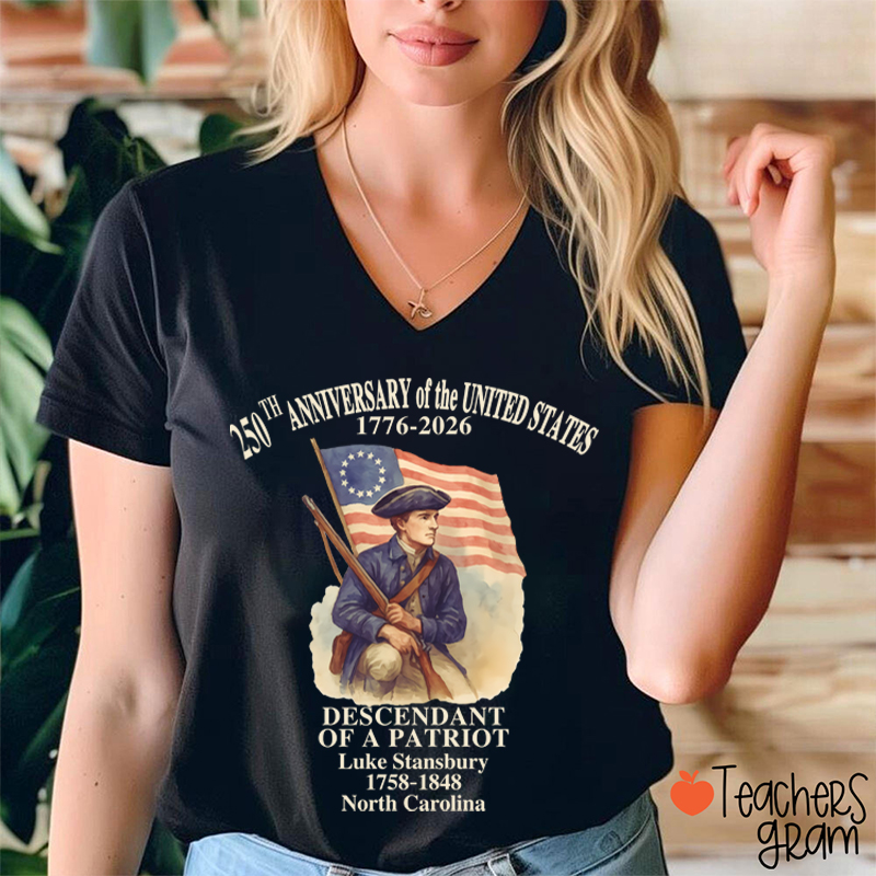 Personalized 250th Anniversary Of The United States Teacher Female V-Neck T-Shirt
