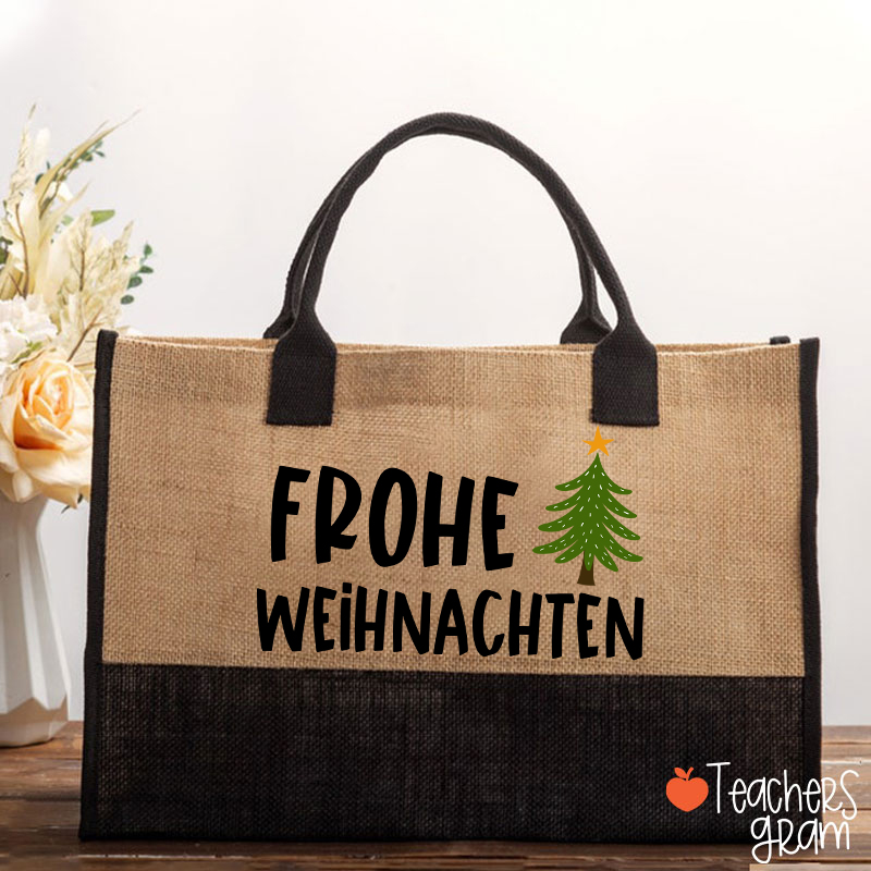 Frohe Weihnachten Christmas Tree German Teacher Cotton Tote Bag