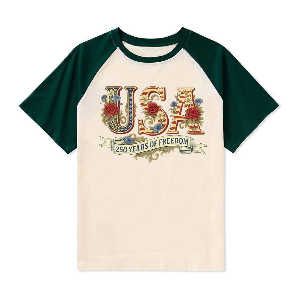 Usa 250 Years Of Freedom Teacher Raglan T-Shirt