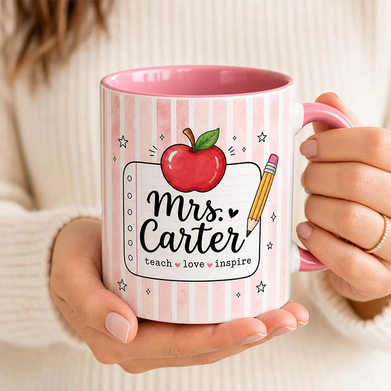 Personalized Name Colorful Stripe Preppy Teacher Mug