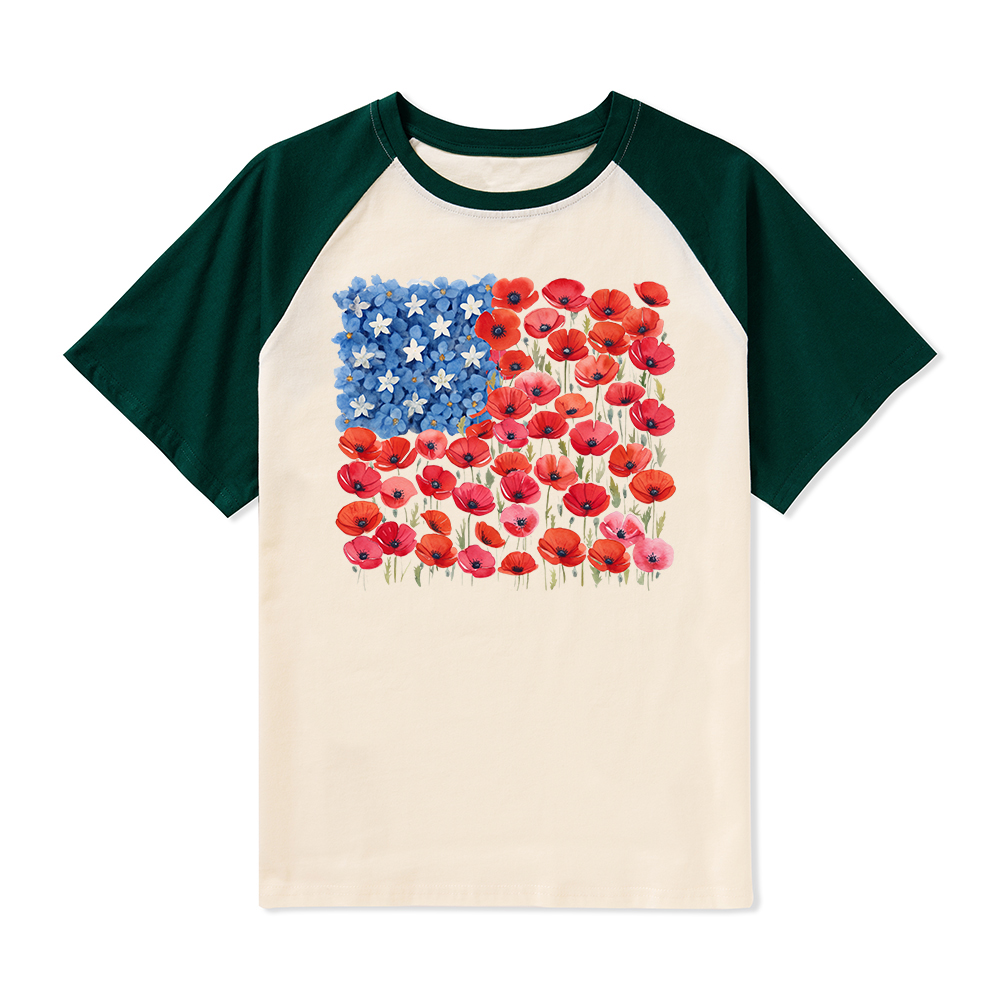 Floral USA Flag 250th Anniversary Teacher Raglan T-Shirt