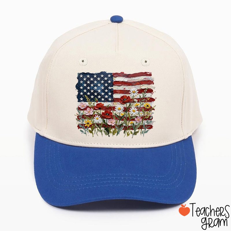 American Flag Floral Teacher Baseball Cap