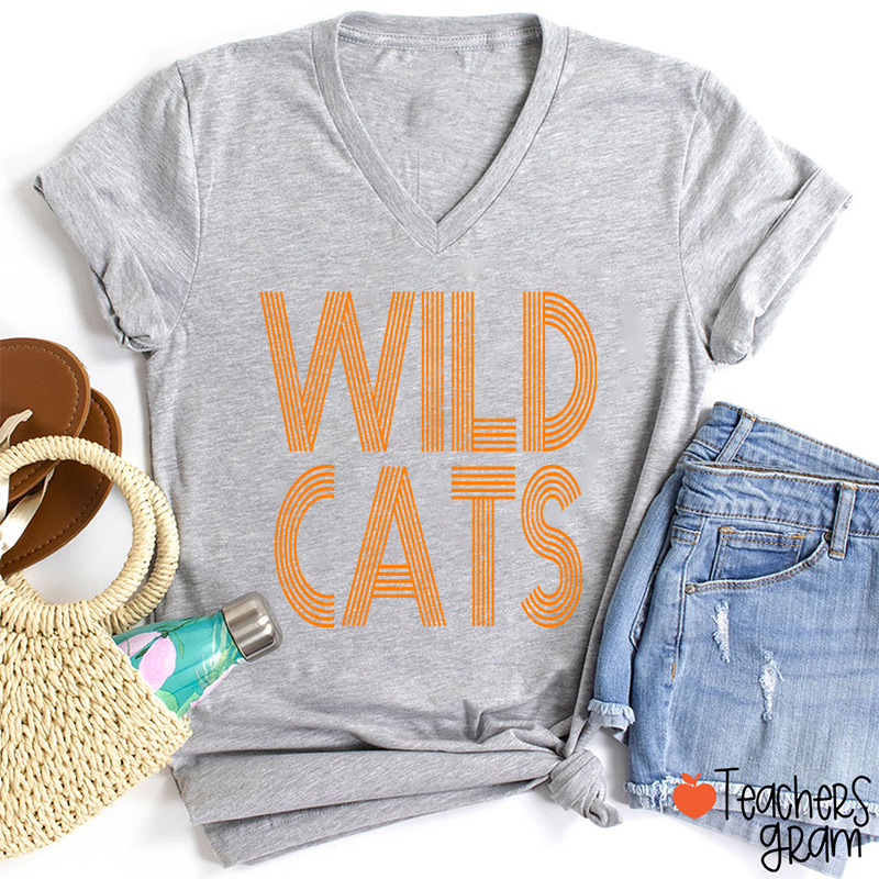 Personalized Mascot Simple Line Fonts School Spirit Teacher Female V-Neck T-Shirt