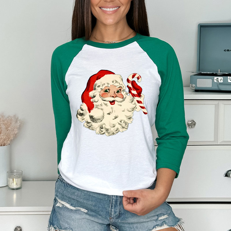 Retro Style Santa Claus Teacher Raglan Long Sleeve T-Shirt