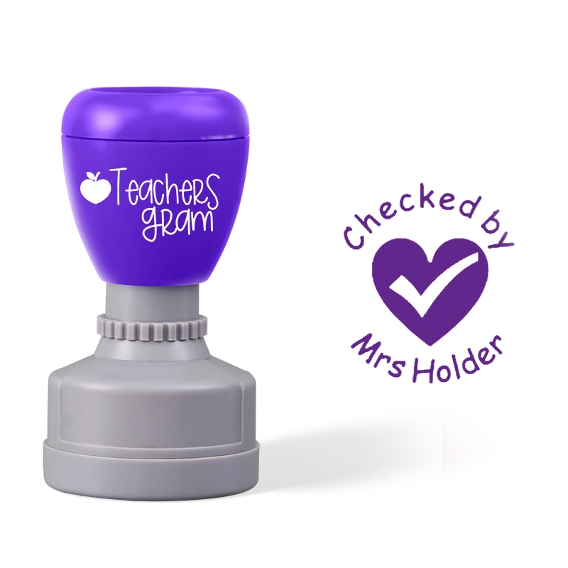 Personalized Name Checked Heart Teacher Stamp