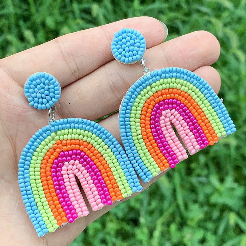 Rainbow Beaded Teacher Metal Earrings