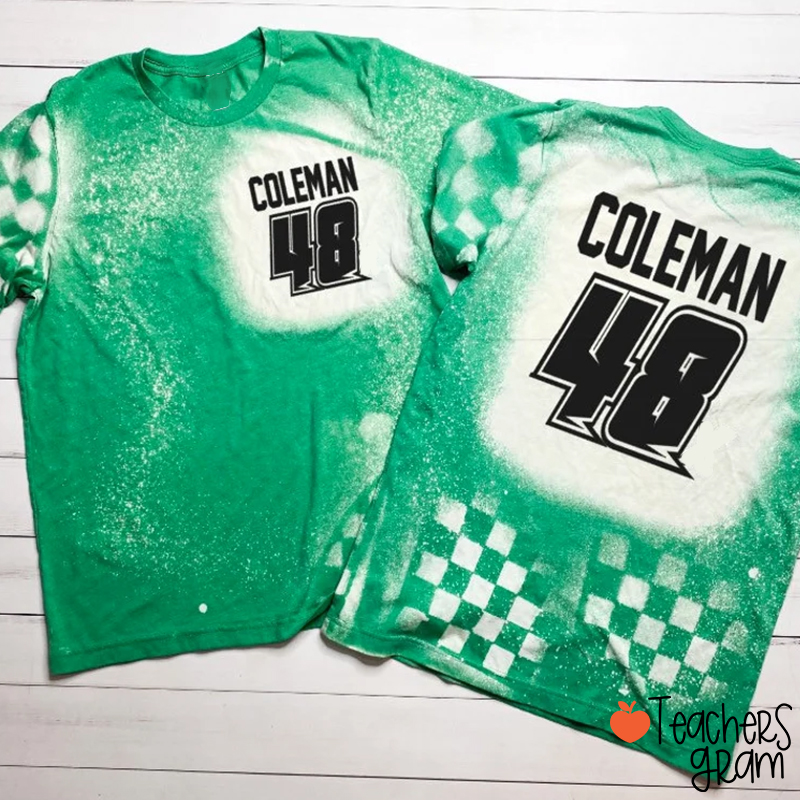 Personalized Name And Number Bleached Black Teacher Printed T-Shirt