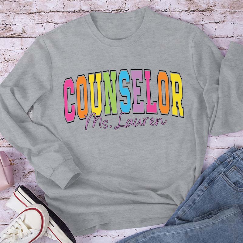 Personalized Name Grade Color Teacher Long Sleeve T-Shirt
