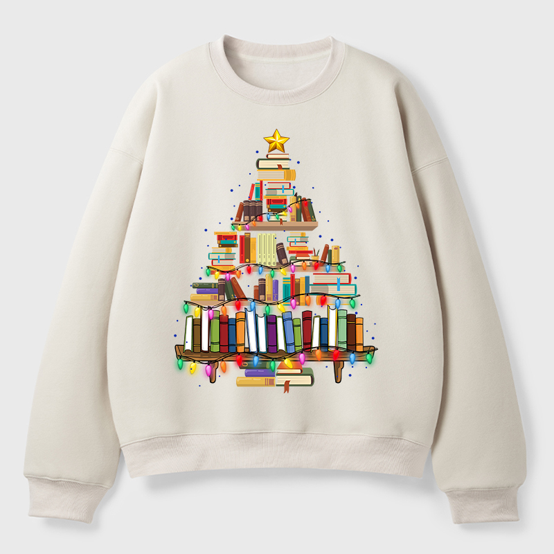 Book Christmas Tree Teacher Fleece Sweatshirt