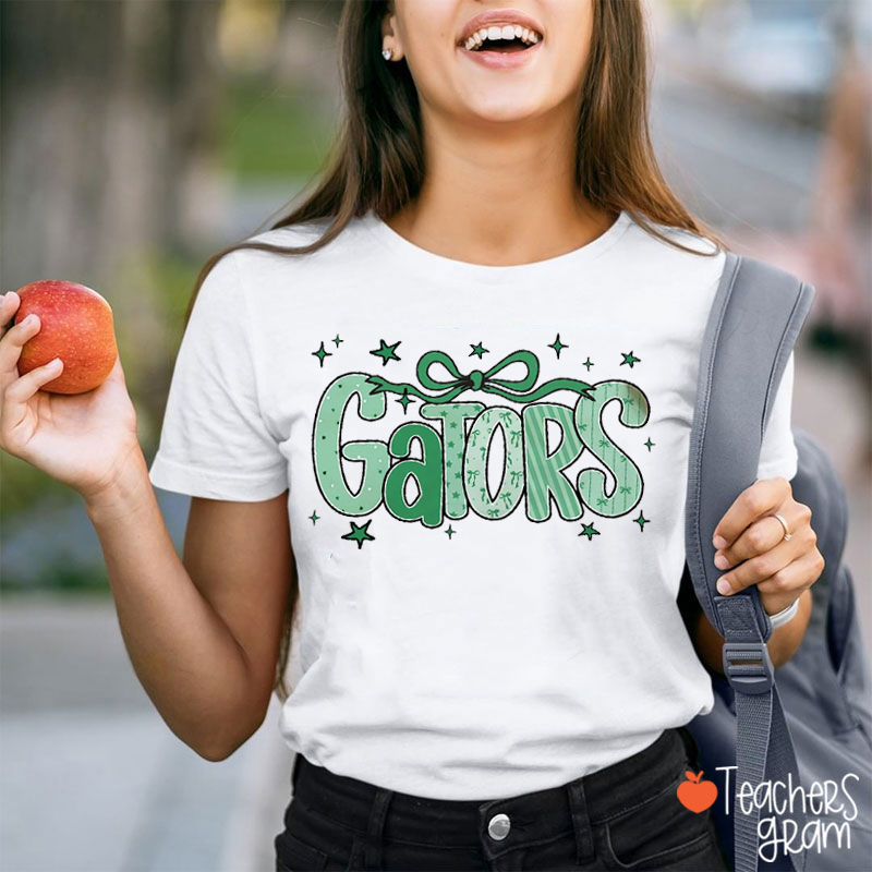 Personalized Mascot Coquette Bow Pattern Letter Teacher T-Shirt