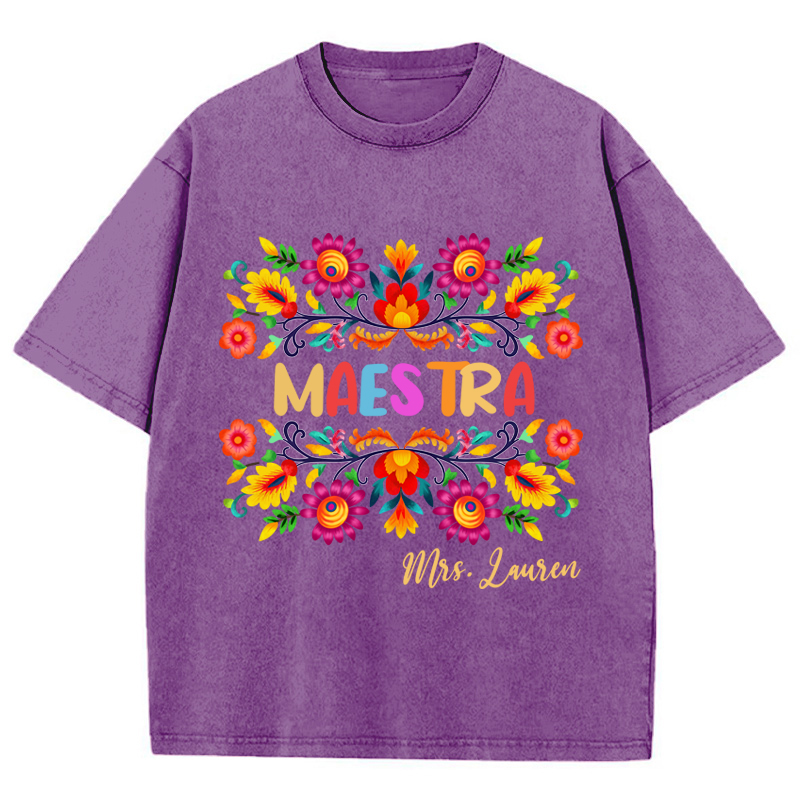 Personalized Name Maestra Teacher Washed T-Shirt