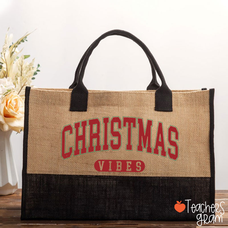 Retro Style Christmas Vibes Teacher Cotton Tote Bag