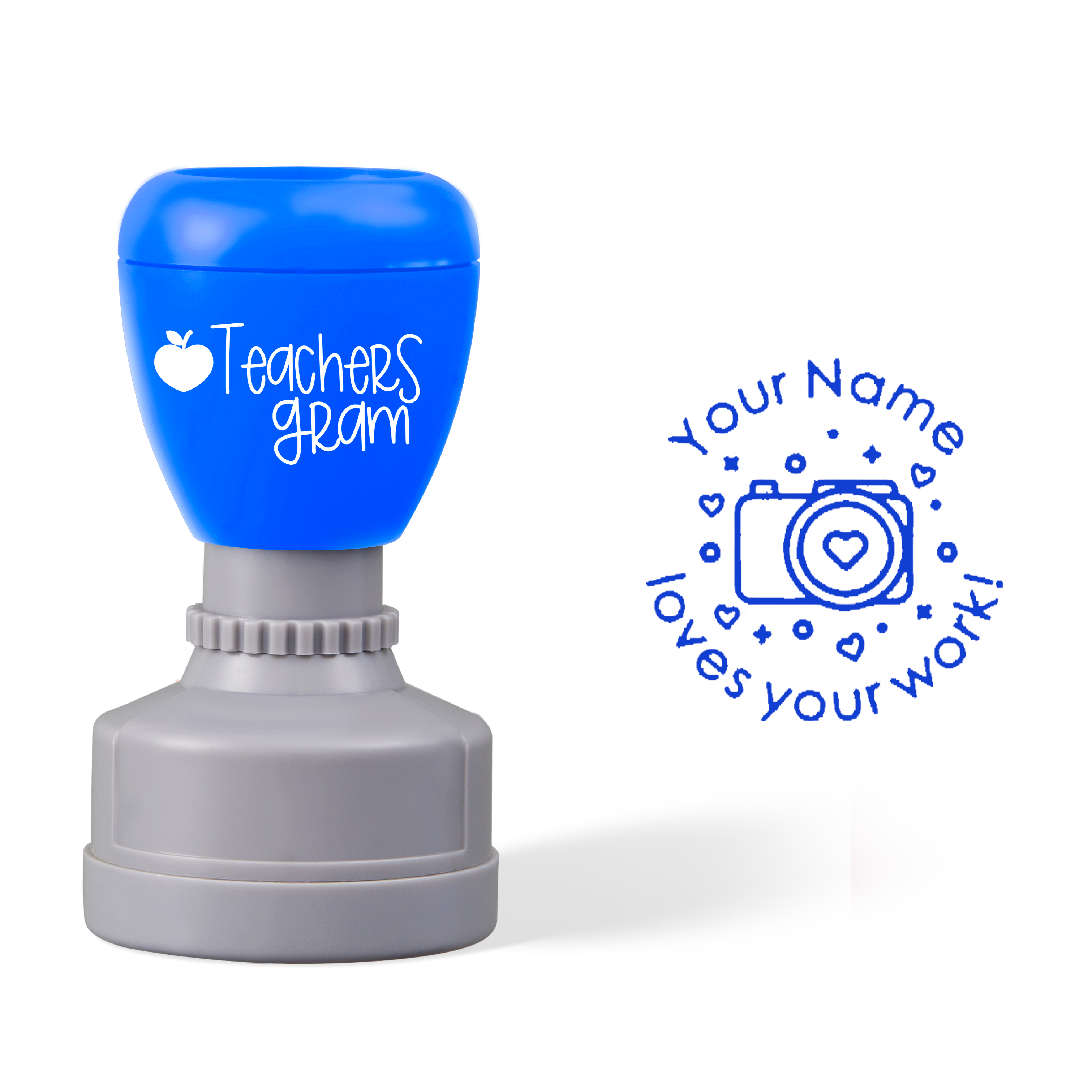 Personalized Name Loves Your Work Teacher Stamp