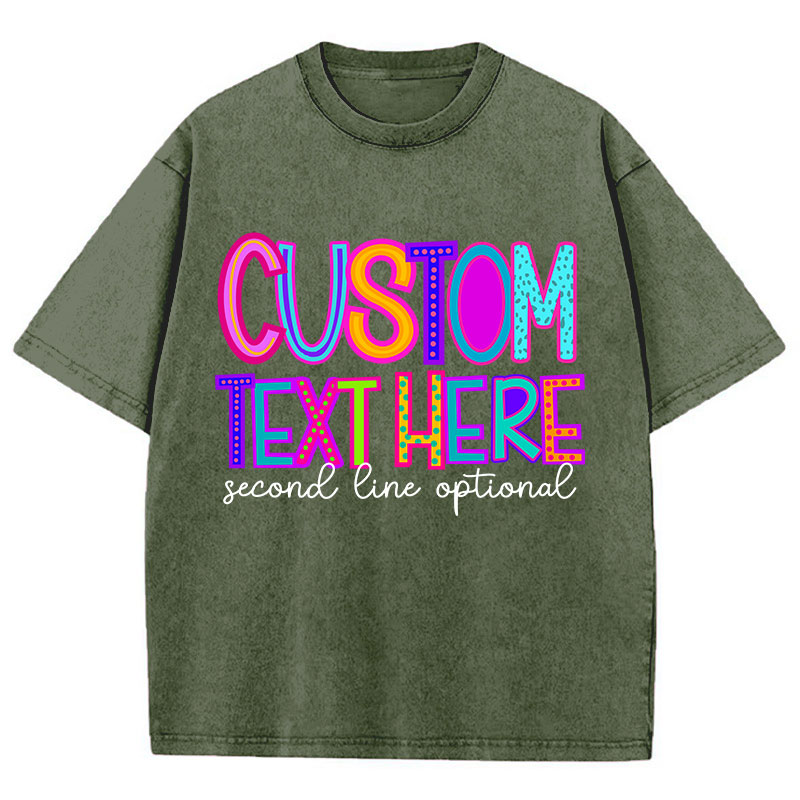 Personalized Name Neon Lights Teacher Washed T-Shirt