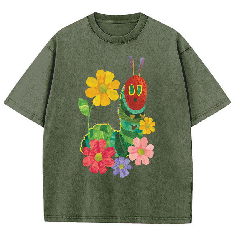 Flowers And The Very Hungry Caterpillar Teacher Washed T-Shirt