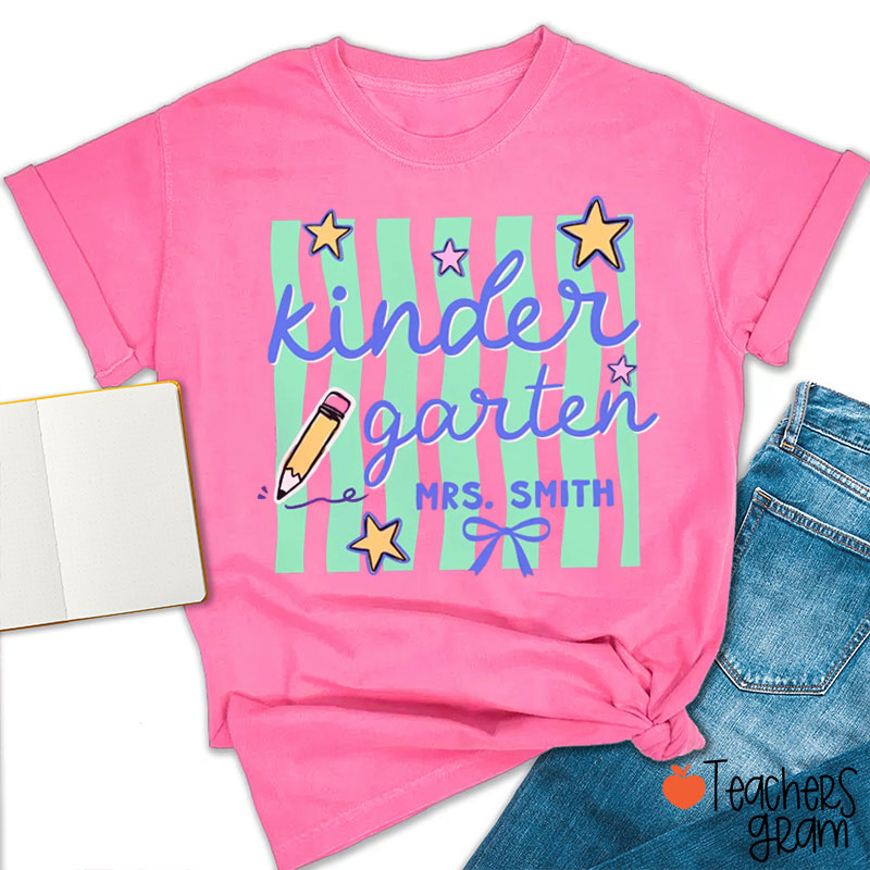 Personalized Grade And Name Stars And Pencil Teacher T-Shirt