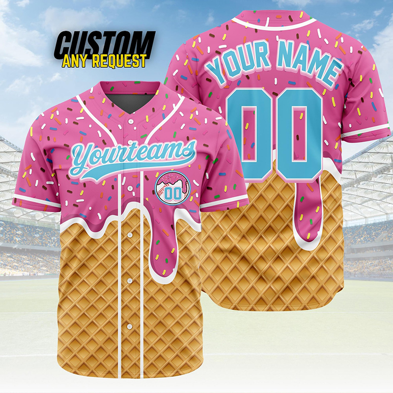 Personalized Name Preppy Ice Cream Waffle Sprinkles Custom Baseball Jersey