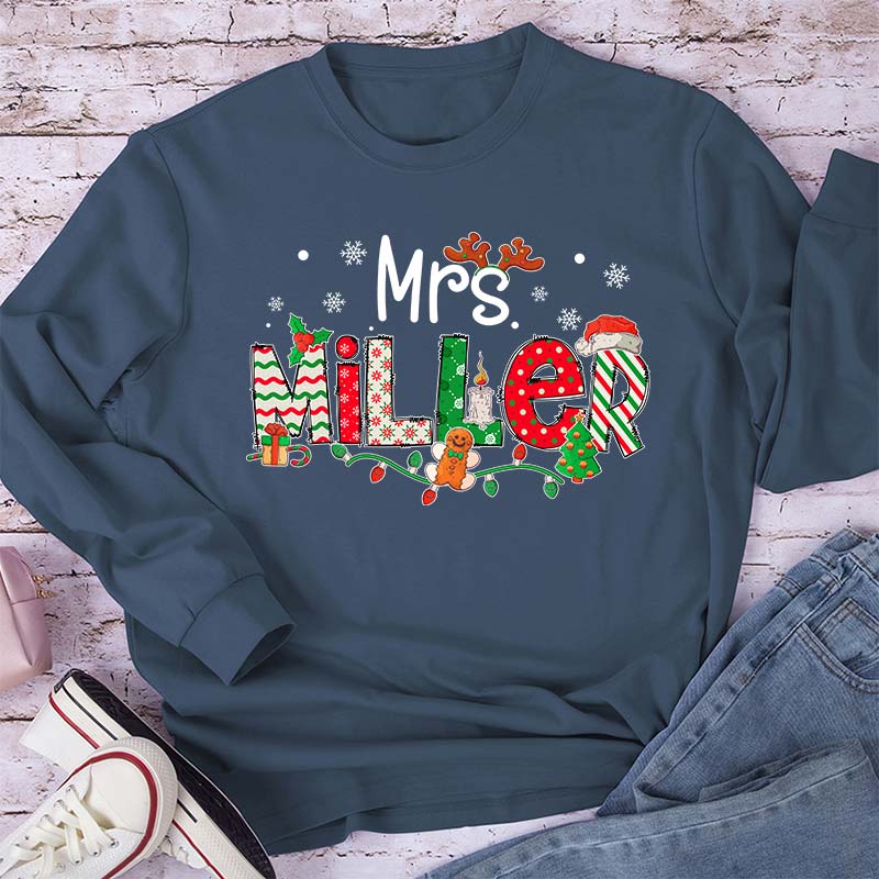 Personalized Teacher Name Christmas Teacher Long Sleeve T-Shirt