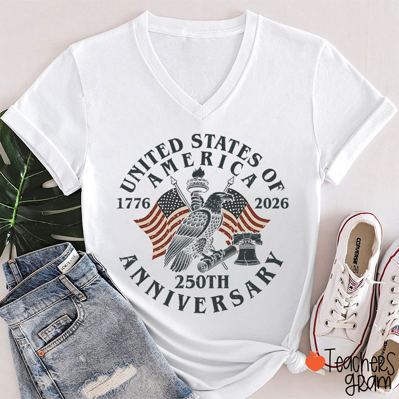 United States Of America 250th Anniversary Teacher Female V-Neck T-Shirt