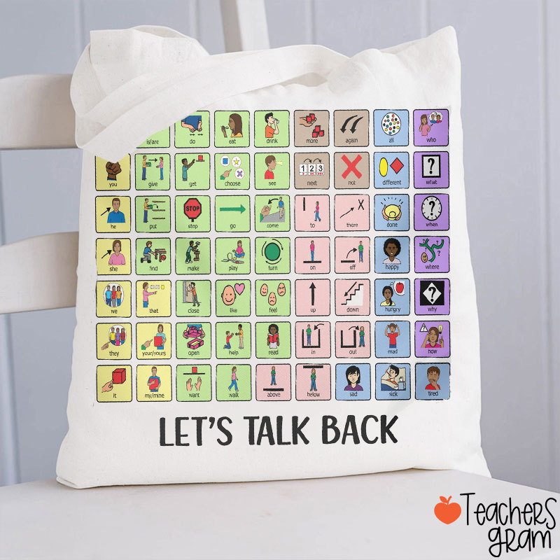 Let's Talk Back AAC Teacher Tote Bag