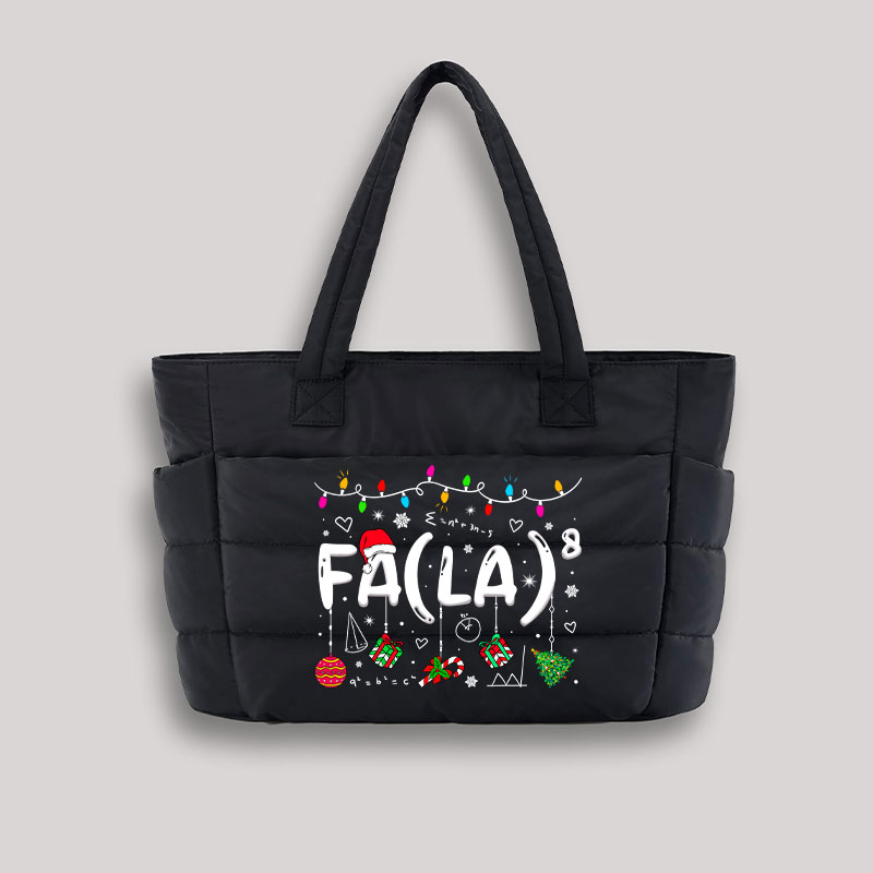 Fa La Eighth Power Christmas Math Teacher Puffy Tote Bag