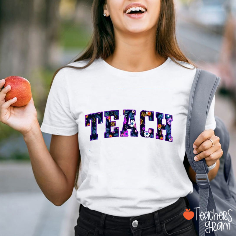 Personalized Floral Letter Teacher T-Shirt
