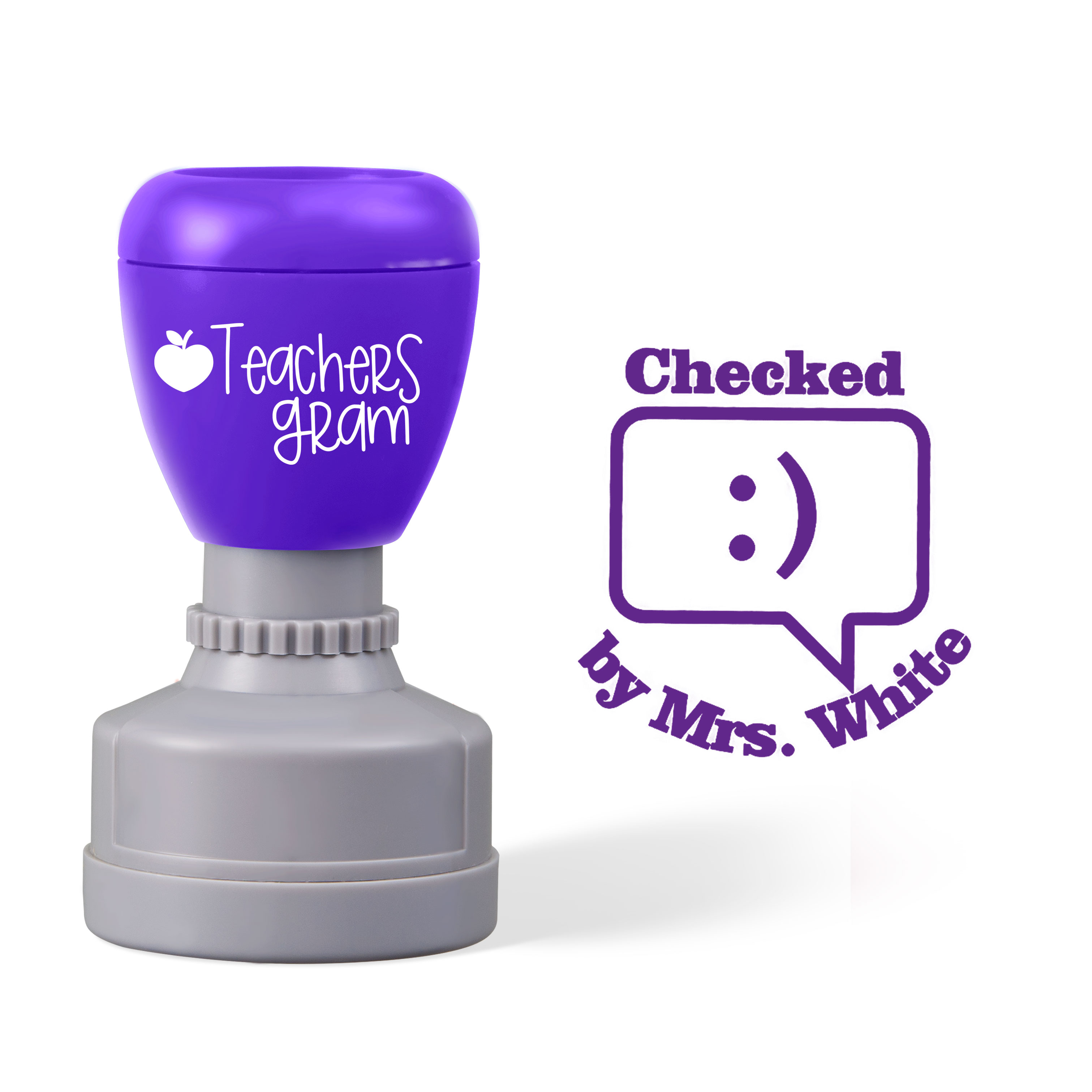 Personalized Name Checked Teacher Stamp