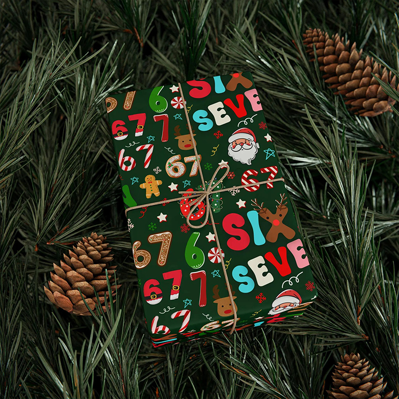 Funny Six Seven Meme Christmas Vibes Teacher Wrapping Paper