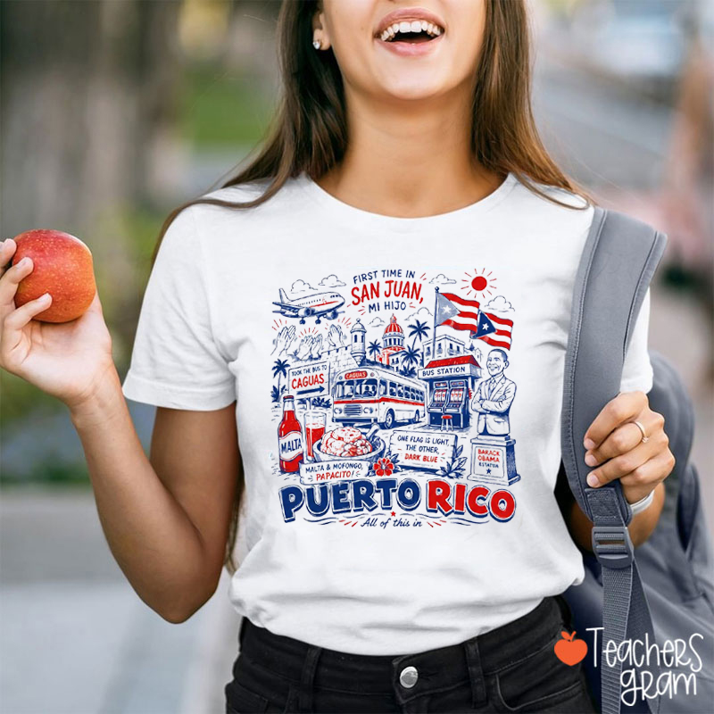 Puerto Rico Cultural Doodle Graphic Teacher T-Shirt