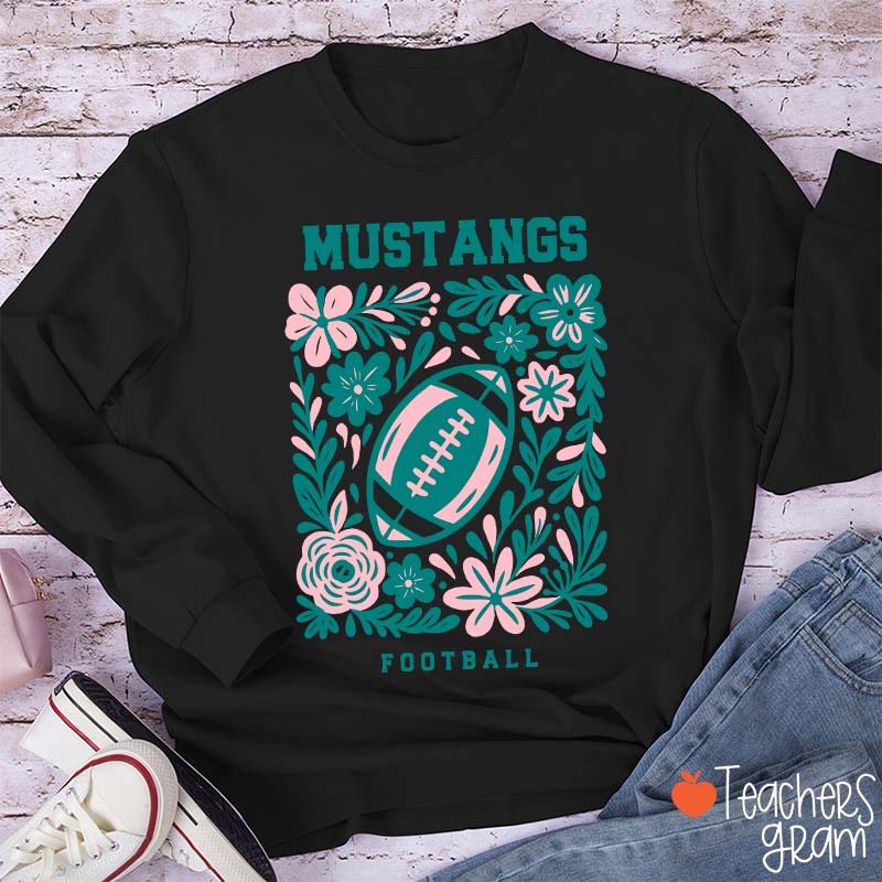 Personalized Mascot And Sport Flowers Teacher Long Sleeve T-Shirt