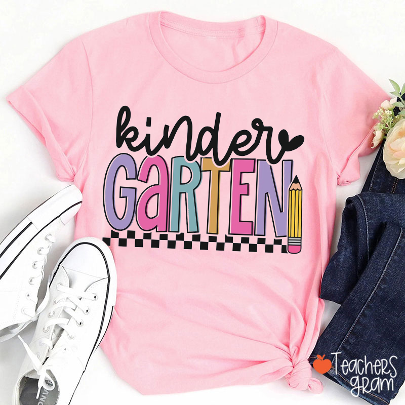 Personalized Grade Checkerboard Pencil Heart Teacher T-Shirt