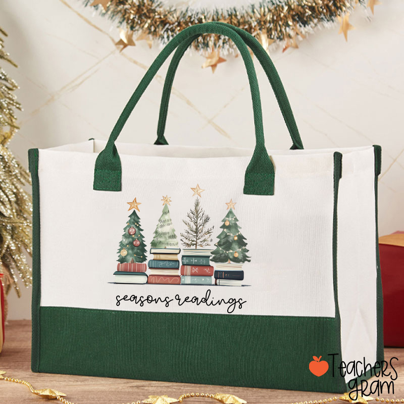 Bookish Christmas Seasons Readings Teacher Cotton Tote Bag
