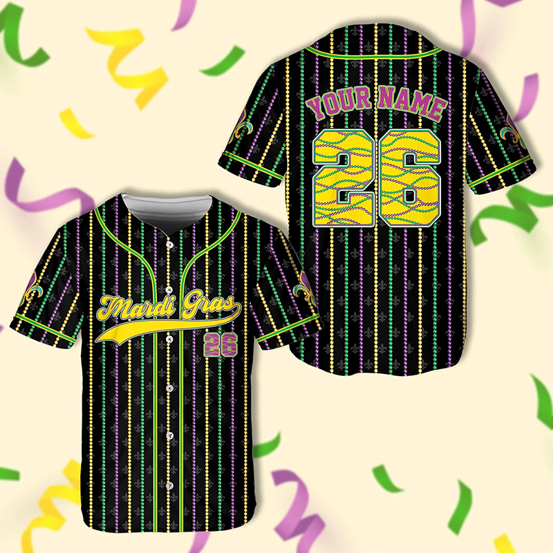 Personalized Bead Mardi Gras Teacher Baseball Jersey