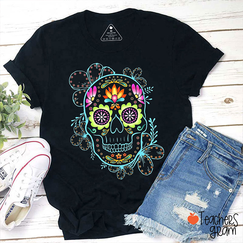 Día De Los Muertos Skeleton Flower Spanish Teacher T-Shirt
