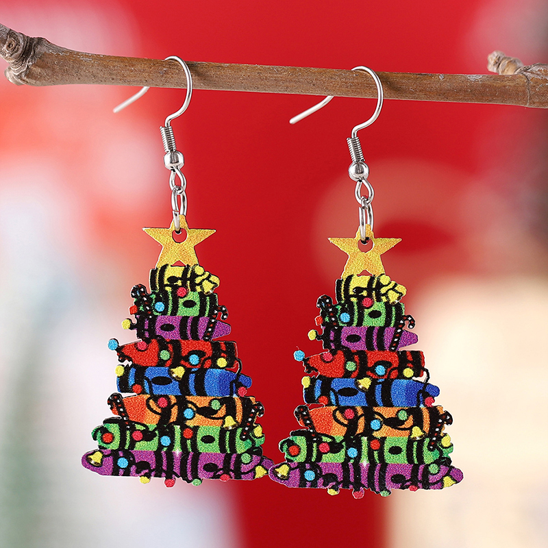 Crayon Book Christmas Tree Teacher Wooden Earrings