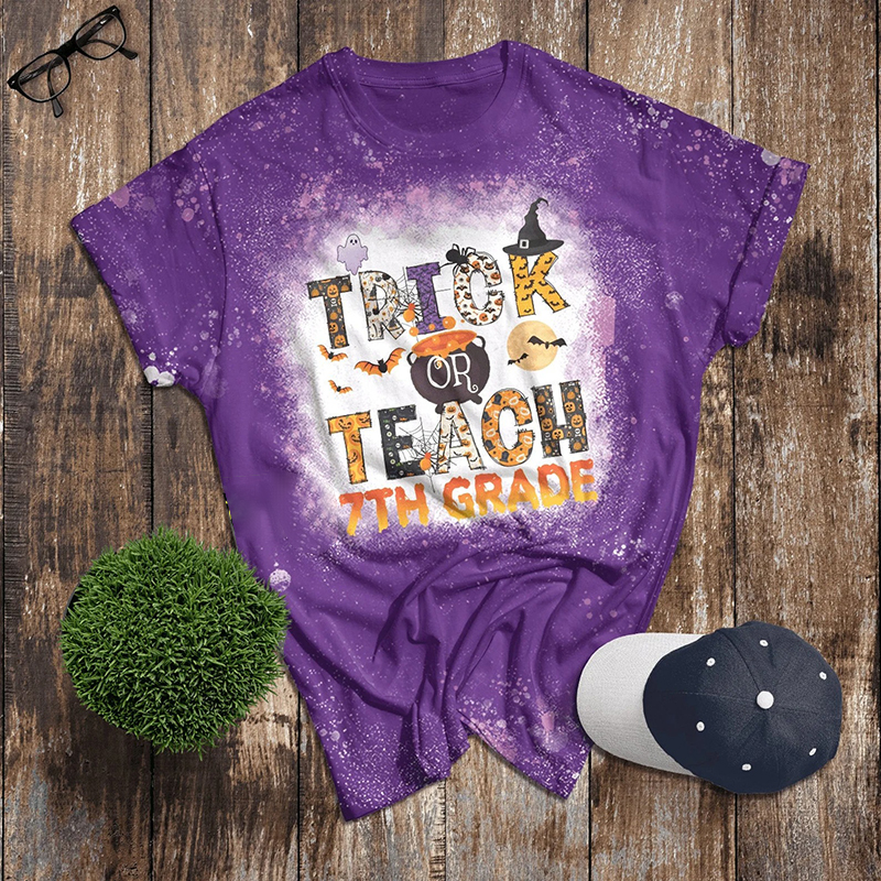 Personalized Grade Trick Or Teach Teacher Printed T-Shirt