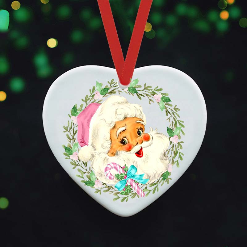 Christmas Wreach Santa Teacher Ceramic Christmas Ornament