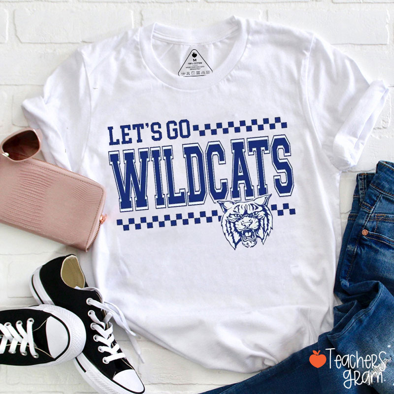 Personalized Mascot Let's Go Checkerboard Game Day Teacher T-Shirt 