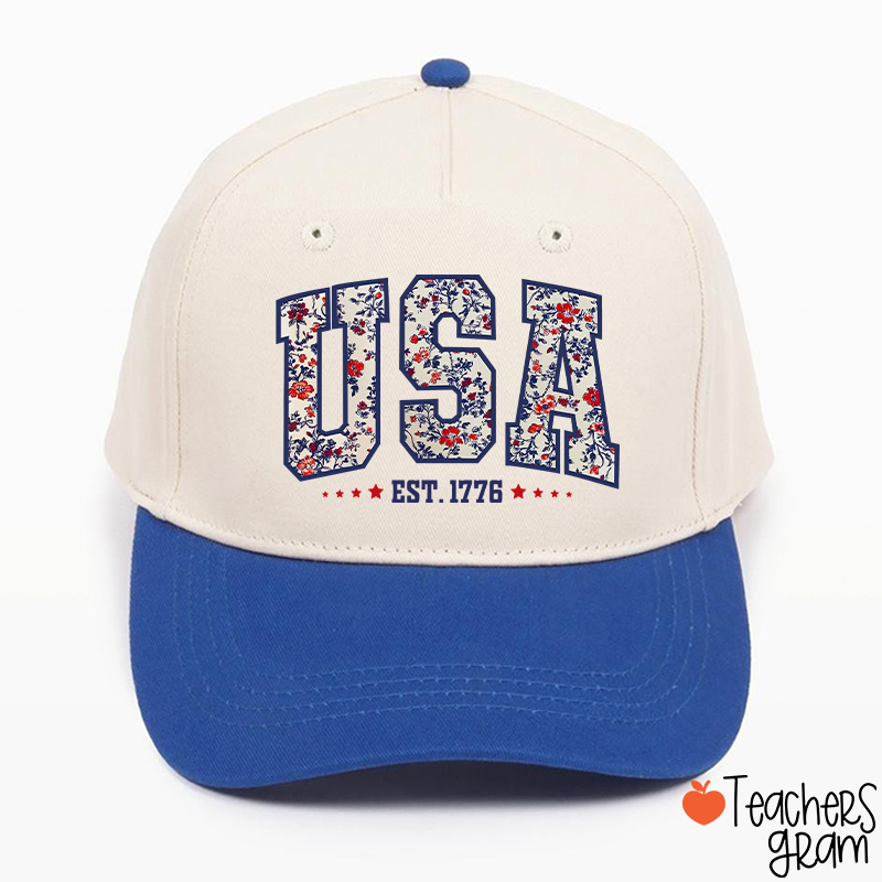Retro Floral USA Teacher Baseball Cap