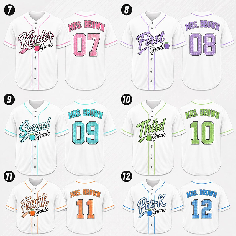 Personalized Grade Apple Graphic Teacher Baseball Jersey