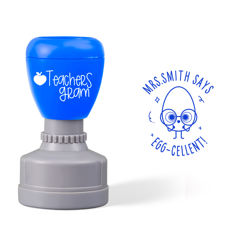 Personalized Name Says Egg-cellent Teacher Stamp