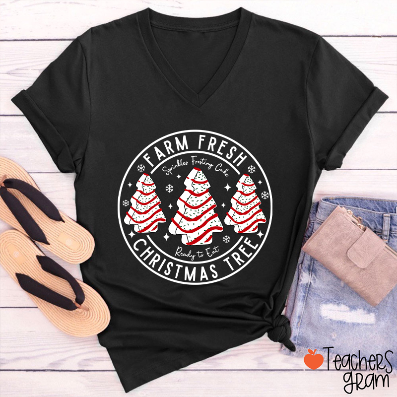 Farm Fresh Christmas Tree Teacher Female V-Neck T-Shirt