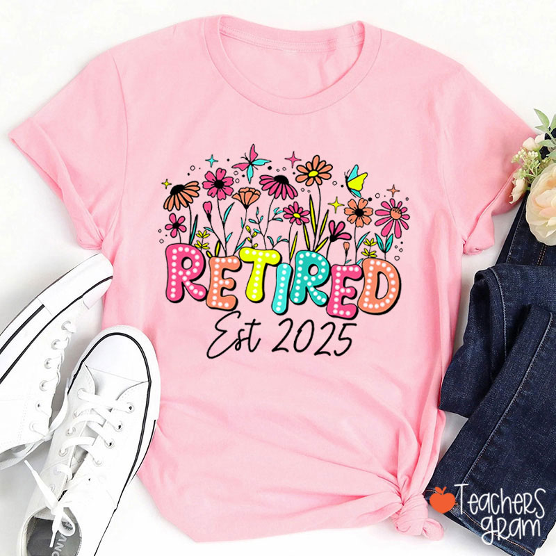 Personalized Retired Est Flower Teacher T-Shirt