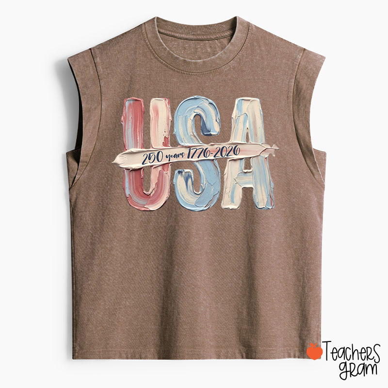 Watercolor USA 250 Years Teacher Washed Tank Top