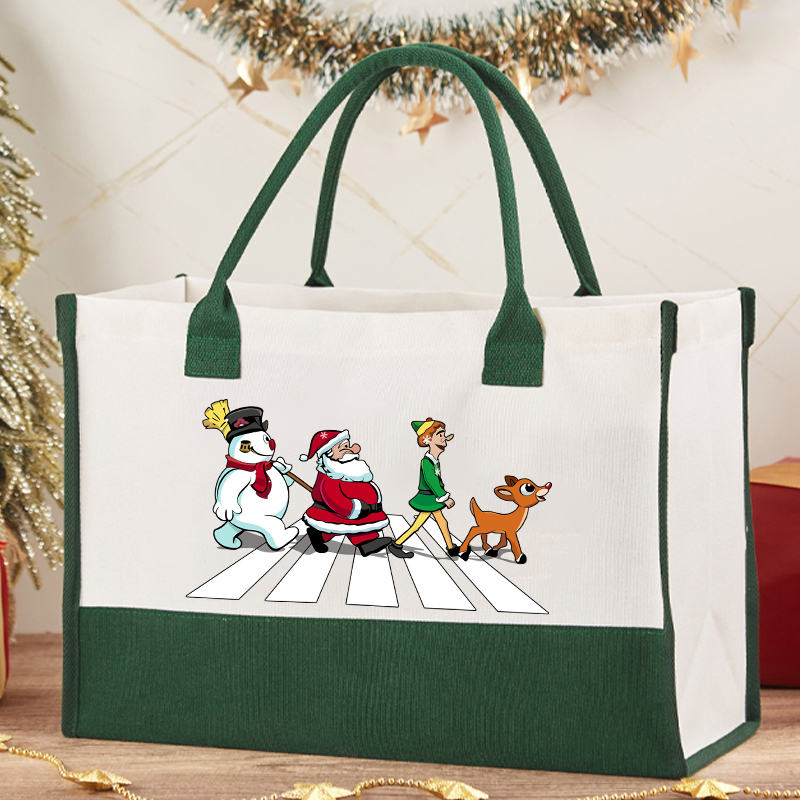 Santa Claus And His Friends Crossing The Road Teacher Cotton Tote Bag