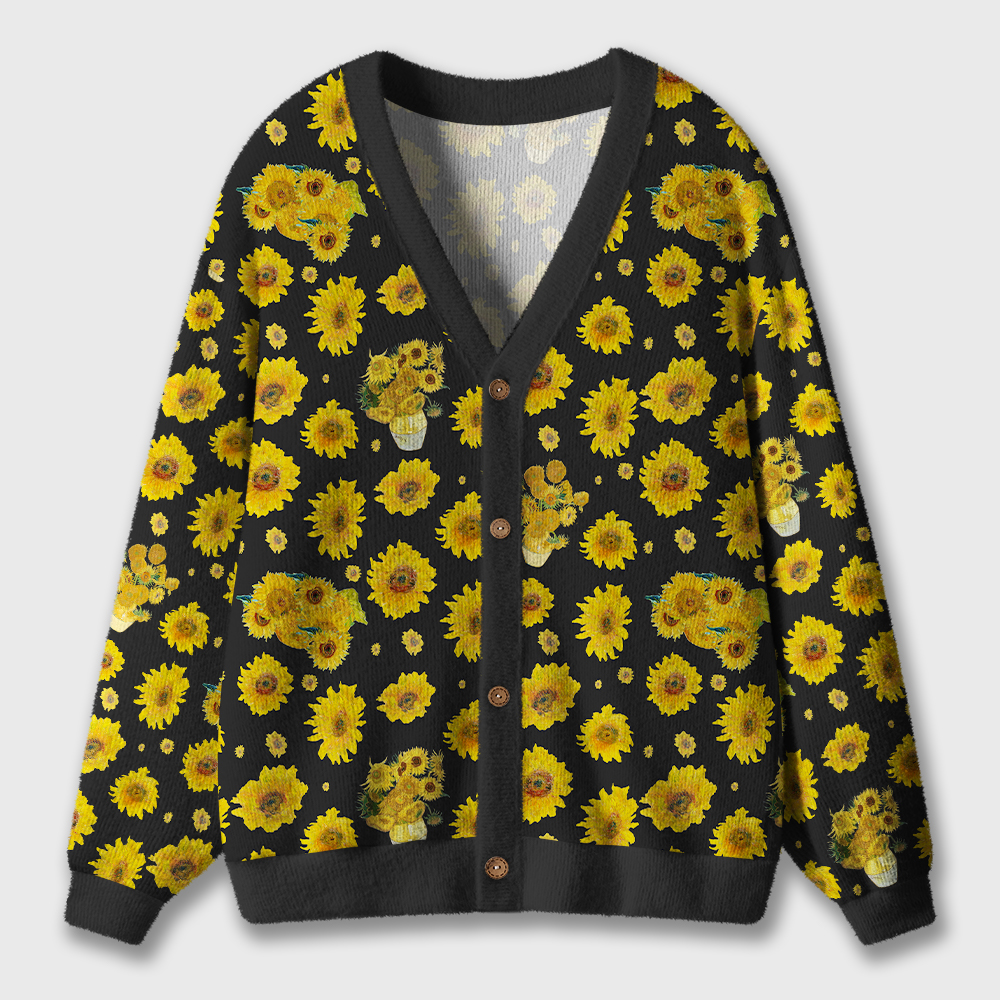 Art Full Of Sunflowers Teacher Ugly Cardigan Sweaters
