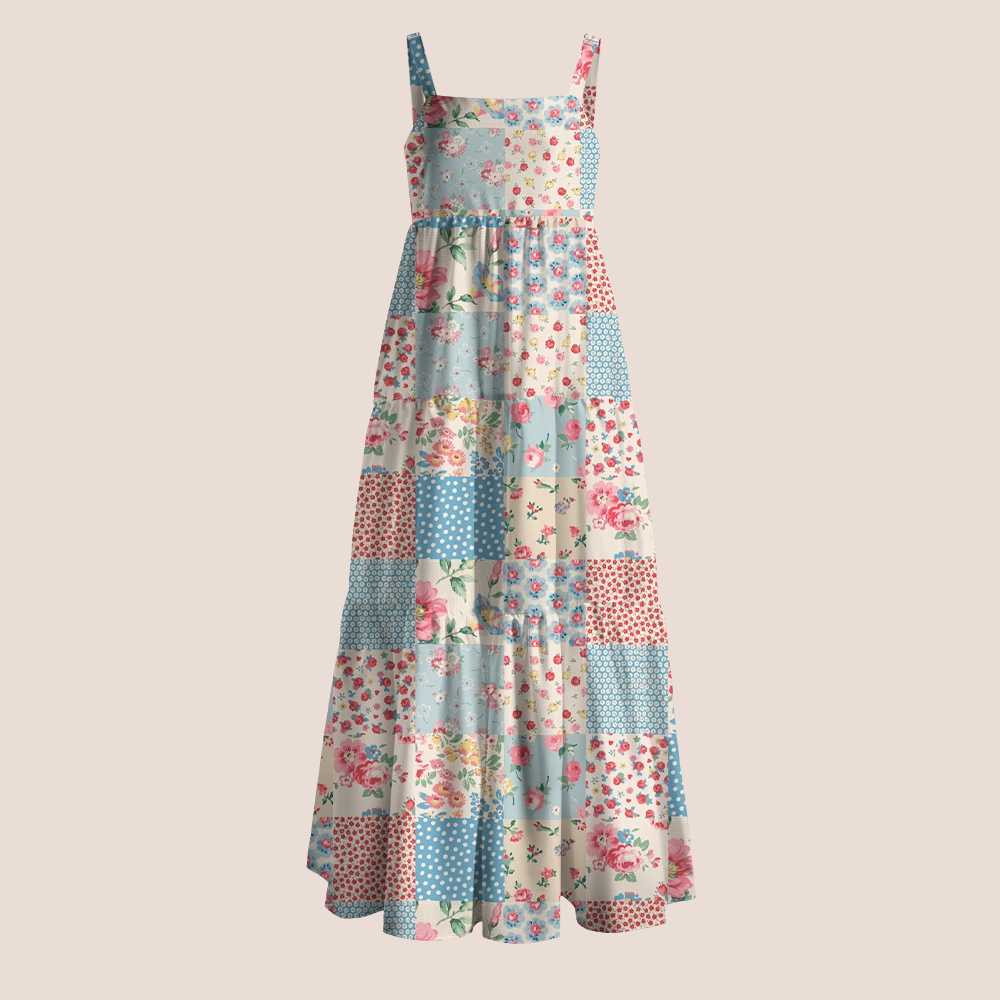 Cottagecore Polka Dot And Floral Patchwork Teacher Slip Dress