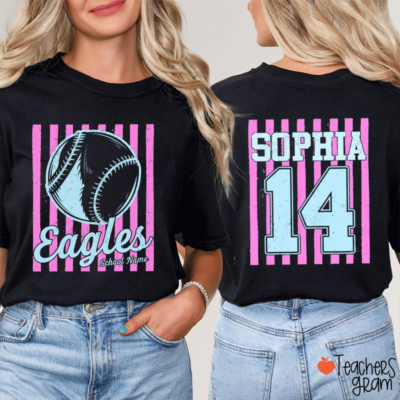 Personalized Mascot Preppy Striped Teacher Two Sided T-Shirt