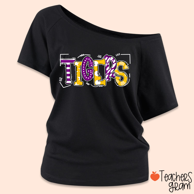 Personalized Mascot Cute Fonts Game Day Teacher Off Shoulder Shirt