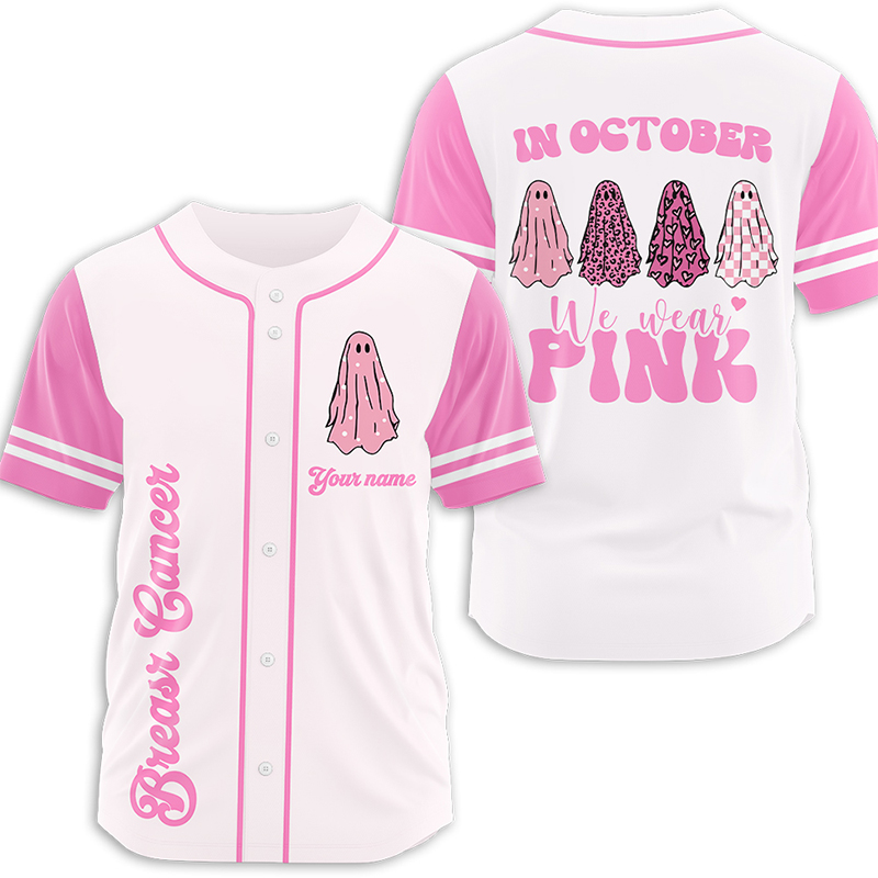Personalized Name In October We Wear Pink Teacher Baseball Jersey